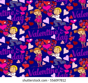 seamless background with text Valentine's day, funny love children