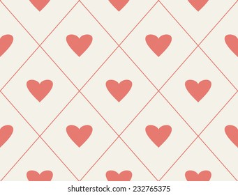 Seamless background of textile with red hearts. EPS Vector illustration