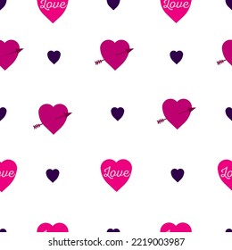 Seamless background for textiles and postcards for valentine's day and for loved ones. Background with hearts and the word love. Vector graphics.