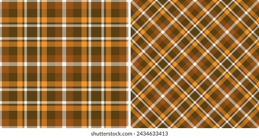 Seamless background texture of check plaid pattern with a textile fabric tartan vector set in coffee colors.