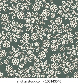 Seamless background texture with flowers and leaves, vector pattern