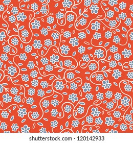 Seamless background texture with flowers and leaves, vector pattern