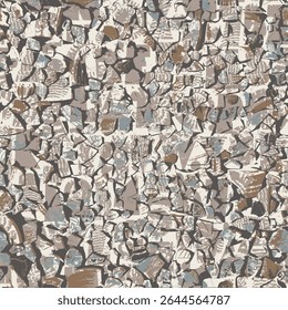 Seamless background or texture with fragments of ancient clay and porcelain plates, cups, amphoras with national folk ornaments. Fabric, wrapping paper, wallpaper, ceramic tiles. No AI used