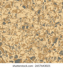 Seamless background or texture with fragments of ancient clay and porcelain plates, cups, amphoras with national folk ornaments. Fabric, wrapping paper, wallpaper, ceramic tiles. No AI used