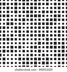 Seamless background texture. Halftone squares pattern. Black and white fabric print. 