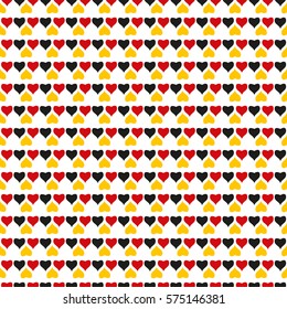 Seamless background texture with hearts element in the colors of the flag of Germany. Vector illustration.
