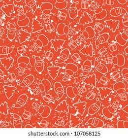 Seamless background texture on Christmas theme - christmas tree, gift, Santa and snowman with grunge effect
