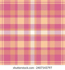 Seamless background texture of pattern check fabric with a plaid tartan vector textile in orange and pink colors.