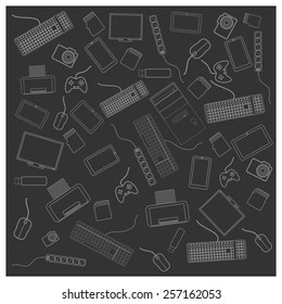 Seamless background texture with a PC accessories, vector illustration.
