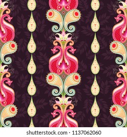 A seamless background that consists of paisley and vertical floral borders