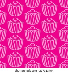 Seamless background tile with cartoon iced cupcakes pattern. This file is Vector EPS10 and uses a clipping mask. 