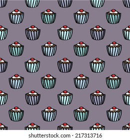 Seamless background tile with cartoon iced cupcakes pattern. This file is Vector EPS10 and uses a clipping mask. 