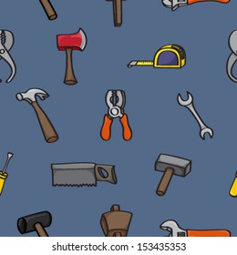 Seamless background tile with hand drawn cartoon building tools. This Vector File is EPS10. 