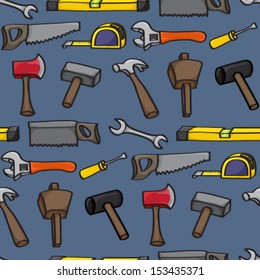 Seamless background tile with hand drawn cartoon building tools. This Vector File is EPS10. 