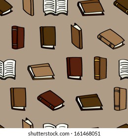Seamless background tile with leather covered cartoon books. Vector version.