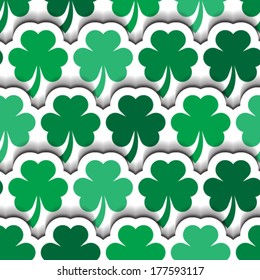 Seamless background tile with modern layered shamrocks pattern, for use in your St PatrickÃ¢Â?Â?s day projects. This file is Vector EPS10 and uses opacity and clipping masks. 