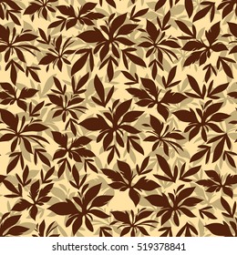 Seamless Background, Tile Pattern of Repetition Leaves Brown Silhouettes. Vector