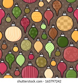 Seamless background tile with patterned cartoon baubles over a polka dot design. This file is Vector EPS10 and uses transparencies. 