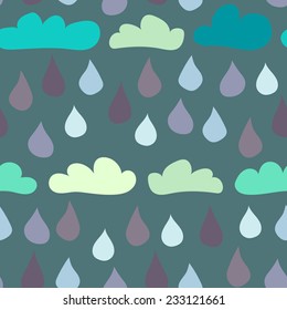 Seamless background tile with retro cartoon clouds and raindrops pattern. This file is Vector EPS10 and uses a clipping mask. 