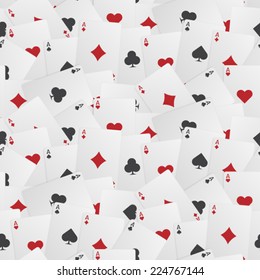 Seamless background tile with scattered playing cards pattern. This file is Vector EPS10. It uses clipping mask, gradient mesh and transparencies. 