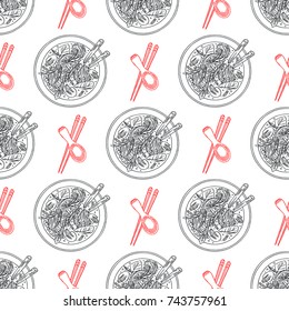seamless background of tom kha. appetizing traditional Thai soup with chicken. Hand-drawn illustration