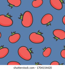 Fondo transparente de tomates con fondo azul. Patrón de tomate fresco.