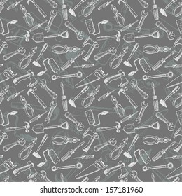 Seamless background with tools. Can be used for wallpaper, pattern fills, textile, web page background, surface textures. Vector illustration. 