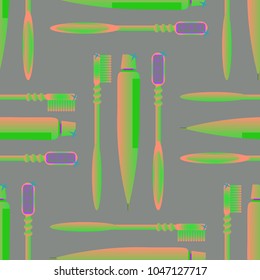 Seamless background with a toothbrush and toothpaste.