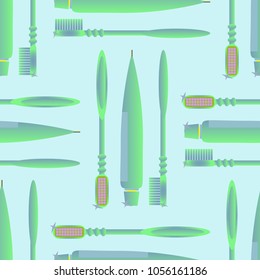 Seamless background with a toothbrush and toothpaste.