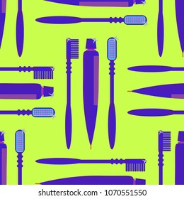 Seamless background with a toothbrush and toothpaste.