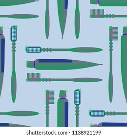 Seamless background with a toothbrush and toothpaste.