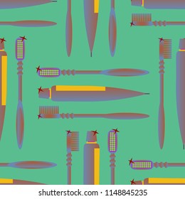 Seamless background with a toothbrush and toothpaste.