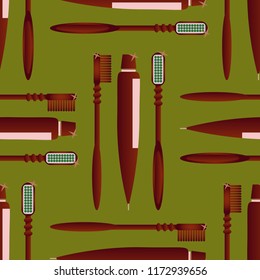Seamless background with a toothbrush and toothpaste.