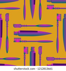 Seamless background with a toothbrush and toothpaste.