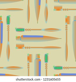 Seamless background with a toothbrush and toothpaste.