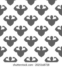 Seamless background from torsos strong men. Black and white graphic sport design. Bodybuilding and fitness topic. Vector illustration