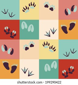 Seamless background with traces of animals and birds