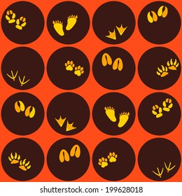 Seamless background with traces of animals and birds