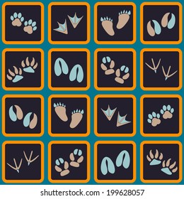 Seamless background with traces of animals and birds
