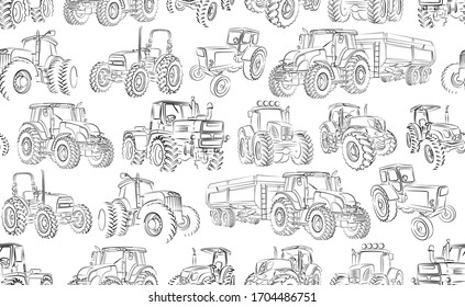 Seamless background with tractor sketches. 