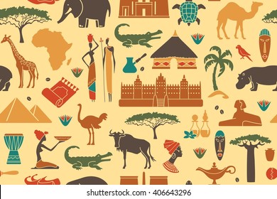 Seamless background with traditional symbols of Africa