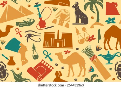 Seamless background with traditional symbols of Egypt