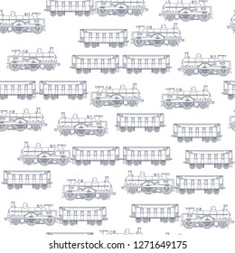 Seamless background transport pattern of the trains. Railway Wallpaper