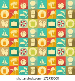 Seamless Background - Travel Items in Retro Style - Flat Design. Vector Illustrations 