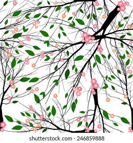 Seamless background tree cherry blossoms. Vector