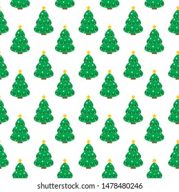 Seamless background with tree. Background with Christmas tree. Christmas tree with garlands. Fir tree.