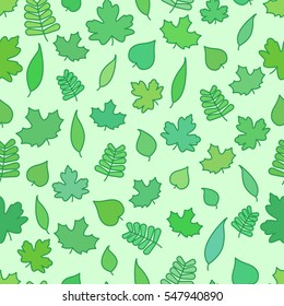 Seamless Background with tree leaves, greenery and foliage flat vector wallpaper
