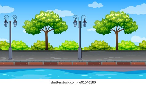 Seamless background with trees along the road illustration