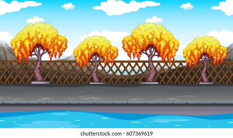 Seamless background with trees along the road illustration