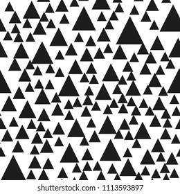 Seamless background with triangles.  Modern minimalistic style. One color black on white. Geometric pattern. Minimal design for printing on fabric, paper, wrapper, textile. Vector illustration